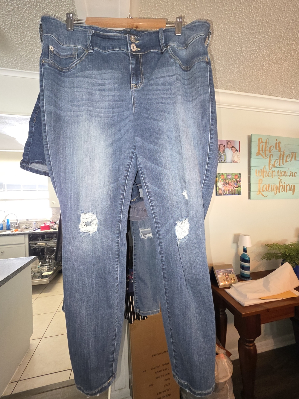 Torrid Faded Blue Skinny Jeans with Knee Distress